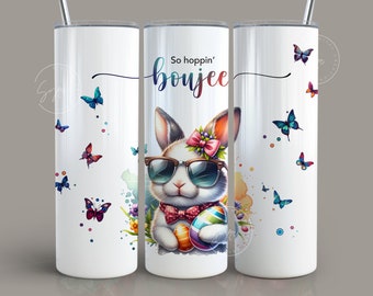 Easter Tumbler, So Hoppin Boujee, Rabbit Tumbler PNG, Easter Egg, Bunny 20oz Skinny Tumbler Design Seamless Sublimation, Butterfly, Digital
