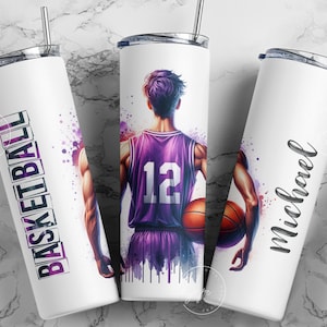 Basketball 20 oz Skinny Tumbler png, Basketball Tumbler Wrap png, Sports Designs, Add Your Own Name, Watercolor Design, Digital Download