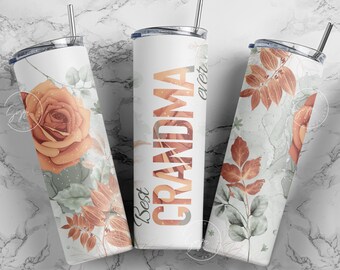 Best Grandma Ever, Grandma Tumbler, Floral Tumbler, Gift for Grandmother, 20 oz Skinny Tumbler Design Wrap, Mother's Day Tumbler, Digital