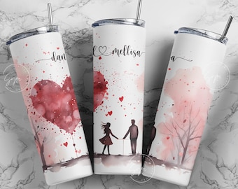 Envoltura de vaso para el día de San Valentín PNG, agregue su propio nombre, envoltura de vaso delgada con forma de corazón de 20 oz, vaso de amor, diseño de sublimación sin costuras, digital