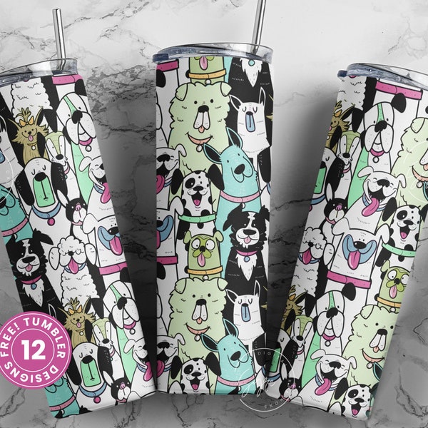 Dogs Pattern 20 oz Skinny Tumbler Design, Cute Puppies Tumbler Wrap, Puppies Sublimation Wrap png, Dog Lover Gift, Skinny Travel Tumbler