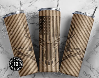 Deer Hunting Tumbler, USA Flag, Corrugated Box Tumbler, Father's Day Gift, Engraved Deer Hunting, 20 oz Skinny Tumbler, Digital Download