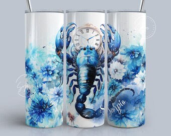 Scorpione zodiaco tumbler wrap sublimazione PNG, segno zodiacale, costellazioni, tumbler skinny da 20 oz design sublimazione, acquerello, digitale