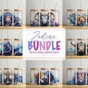 Zestaw znaków zodiaku, 16 oz Libbey Glass Can Wrap PNG, akwarela, niebiański, konstelacje, astrologia, horoskop, pobieranie cyfrowe