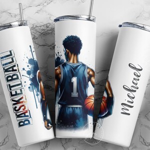 Basketball 20 oz Skinny Tumbler png, Basketball Tumbler Wrap png, Sports Designs, Add Your Own Name, Watercolor Design, Digital Download