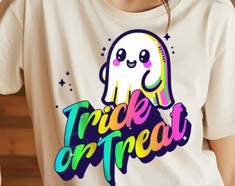 Bright Colors Trick or Treat Png Halloween Sublimation Kids Halloween Png Spooky Png Sublimation Design Neon Colors T- Shirt Design Digital