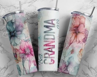 Best Grandma Ever, Grandma Tumbler, Floral Tumbler, Gift for Grandmother, 20 oz Skinny Tumbler Design Wrap, Mother's Day Tumbler, Digital