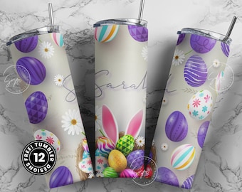 Easter Tumbler, Add Your Name, Bunny PNG, Rabbit Design Tumbler, Easter Egg Pattern, 20 oz Skinny Tumbler Design Seamless Sublimation PNG