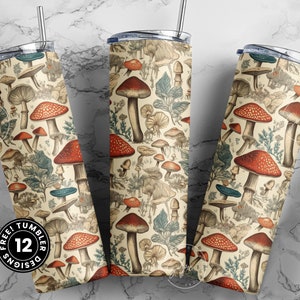 Vintage Mushroom Tumbler, Retro Tumbler, 20 oz Skinny Tumbler Sublimation, Spring Tumbler, Cottagecore, Digital Download