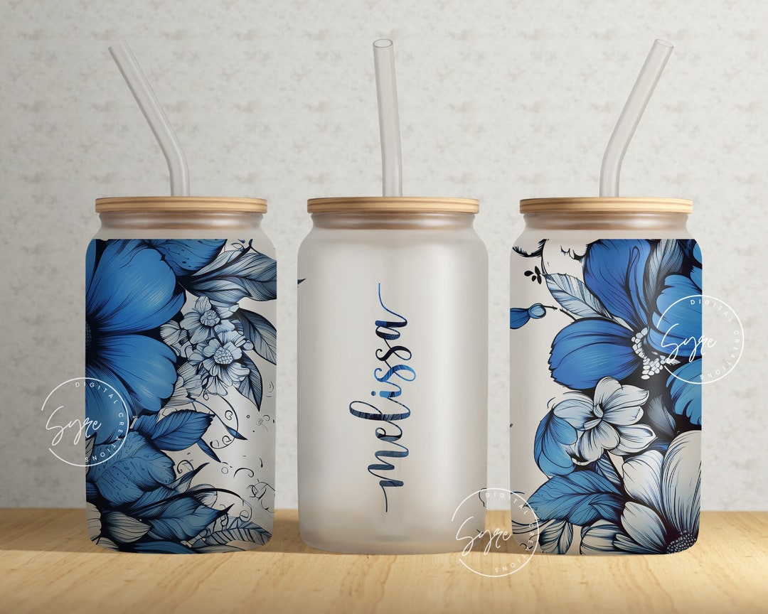 Floral 16 Oz Libbey Glass Can Tumbler Sublimation Design, Add Your Own ...