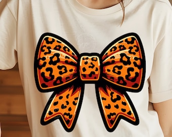 Halloween Bow, Orange Bow Png, Halloween Gothic Coquette Bow PNG, Retro Halloween Png, Black Coquette Bow Png, Leopard Print Design, Digital