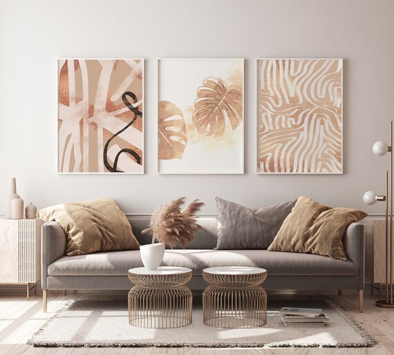 Set of 3 Printable Rose Gold and Orange Metallic Gallery Wall - Etsy