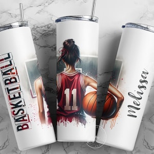 Basketball 20 oz Skinny Tumbler png, Basketball Tumbler Wrap png, Sports Designs, Add Your Own Name, Watercolor Design, Digital Download