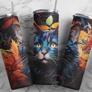 ネオンカラーの猫タンブラーデザイン、20オンスのスキニータンブラーラップ、かわいい猫の昇華ラップ、スキニートラベルタンブラー、猫好きへのギフト、デジタルファイル