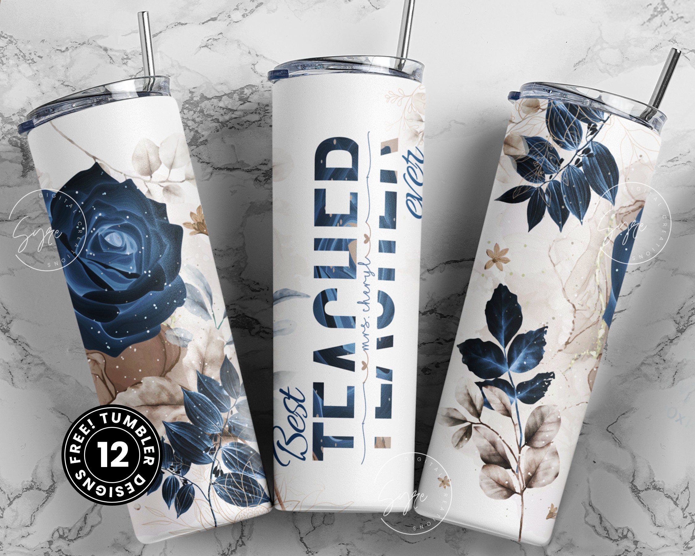 Teacher Tumbler Wrap Design, Floral Tumbler Wrap, Teachers Life, Teacher Appreciation, Add Teacher Name, 20 oz Skinny Seamless Tumbler