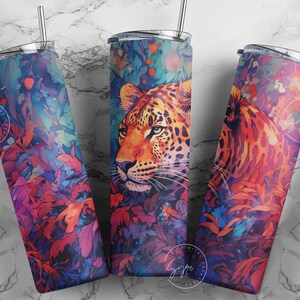 Design coloré de gobelet tigre, emballage de verre fin 20 oz, emballage pour sublimation animale, gobelet de voyage skinny, cadeau pour amoureux des tigres, fichier numérique