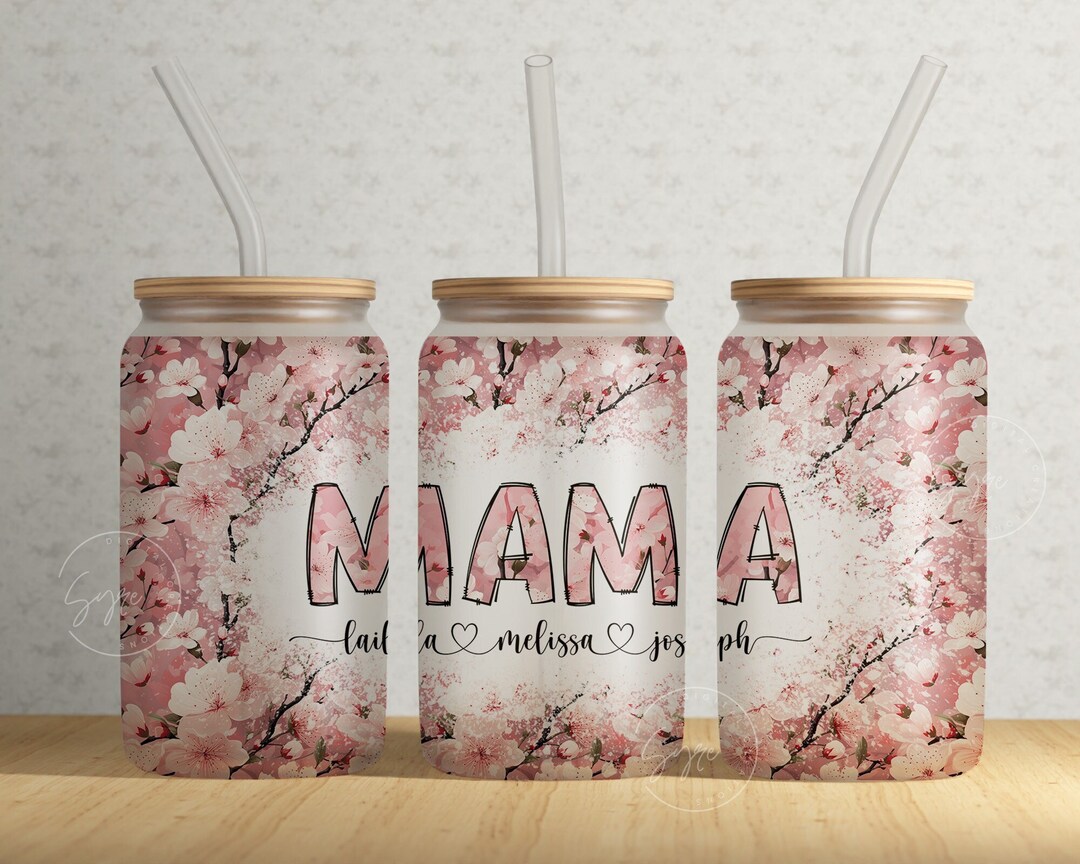 Mama Glass Can Wrap, Mothers Day Gift, Floral 16 Oz Libbey Glass Can ...
