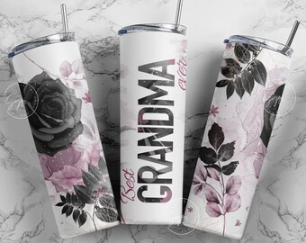 Best Grandma Ever, Grandma Tumbler, Floral Tumbler, Gift for Grandmother, 20 oz Skinny Tumbler Design Wrap, Mother's Day Tumbler, Digital