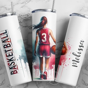 Basketball 20 oz Skinny Tumbler png, Basketball Tumbler Wrap png, Sports Designs, Add Your Own Name, Watercolor Design, Digital Download