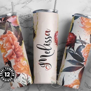 Flower Print Tumbler PNG, Add Your Own Name Tumbler, Skinny Tumbler 20oz Design Wrap, Seamless Sublimation Design PNG, Skinny Travel Tumbler