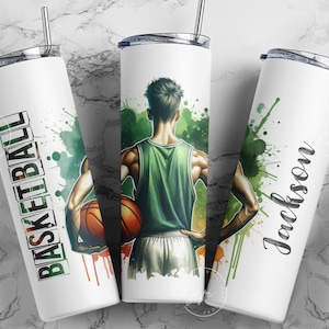 Basketball 20 oz Skinny Tumbler png, Basketball Tumbler Wrap png, Sports Designs, Add Your Own Name, Watercolor Design, Digital Download