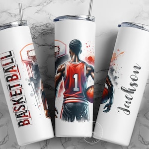 Basketball 20 oz Skinny Tumbler png, Basketball Tumbler Wrap png, Sports Designs, Add Your Own Name, Watercolor Design, Digital Download