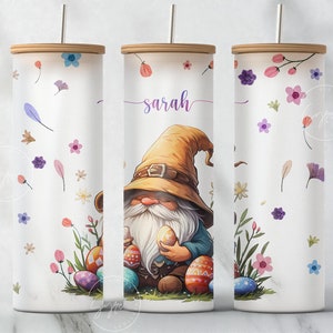 Gnome Easter Tumbler, Gnome Tumbler PNG, Easter Egg Pattern, Floral, 25oz Tumbler Wrap PNG, 25 Oz Libbey Glass Can Wrap Sublimation, Digital