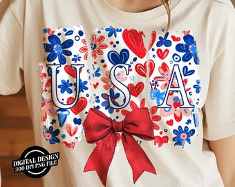 Coquette florale Etats-Unis Png Amérique rétro Png 4 juillet PNG Memorial Day Png Sublimation Etats-Unis patriotique Png Girly png Memorial Day Png 1776 Png