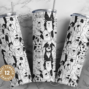 Dogs Pattern 20 oz Skinny Tumbler Design, Cute Puppies Tumbler Wrap, Puppies Sublimation Wrap png, Dog Lover Gift, Skinny Travel Tumbler