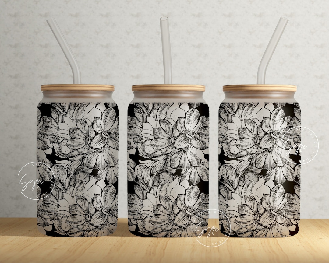 Boho Floral Wrap, 16oz Libbey Glass Can Tumbler Sublimation Design ...