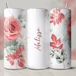 Floral Tumbler Add Your Own Name Tumbler Skinny Tumbler 20 oz Design Wrap Seamless Sublimation Design PNG Skinny Travel Tumbler