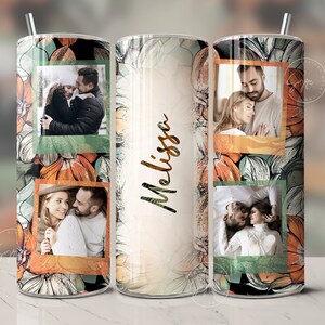 Bicchiere con foto di fiori PNG, Aggiungi il tuo nome, Bicchiere magro da 20 oz, Bicchiere floreale Boho, Avvolgi tumbler terroso PNG, Download digitale