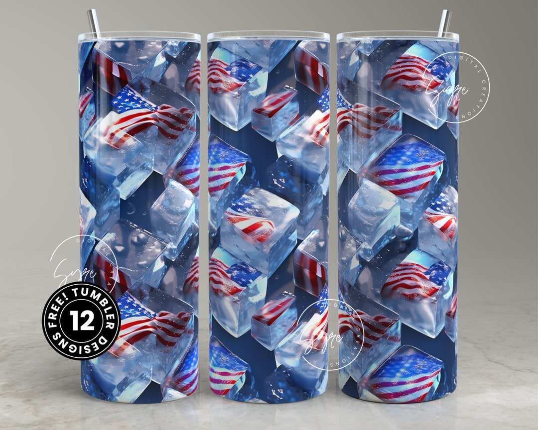 3D Ice Cube Tumbler, Summer Tumbler, USA Flag Tumbler, American Flag