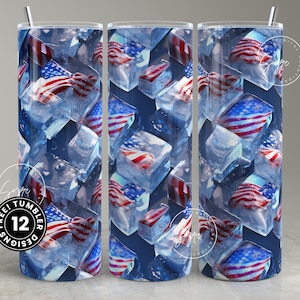 3D-Eiswürfelbecher, Sommerbecher, USA-Flaggenbecher, amerikanische Flagge USA, 20 oz Skinny Tumbler Sublimation, Patriotischer Tumbler Wrap, digital