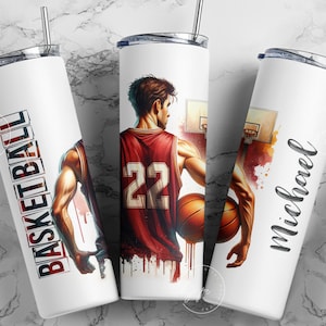 Basketball 20 oz Skinny Tumbler png, Basketball Tumbler Wrap png, Sports Designs, Add Your Own Name, Watercolor Design, Digital Download