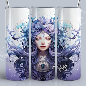 Virgo Zodiac tumbler wrap sublimation PNG, Astrology Sign, Constellations, 20 oz Skinny Tumbler Sublimation Design, Watercolor, Digital
