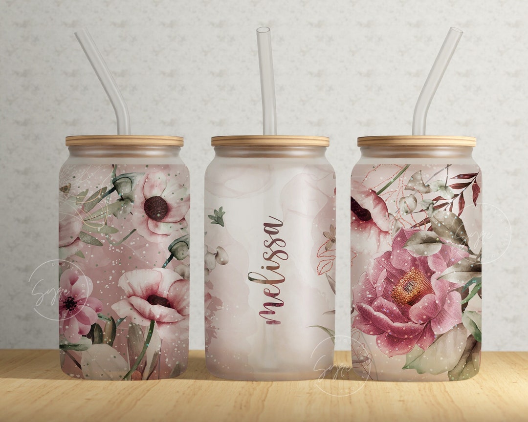 Floral 16 Oz Libbey Glass Can Tumbler Sublimation Design, Add Your Own ...