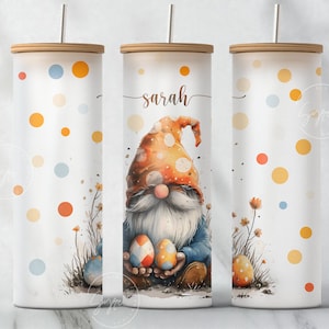 Gnome Easter Tumbler, Gnome Tumbler PNG, Easter Egg Pattern, Floral, 25oz Tumbler Wrap PNG, 25 Oz Libbey Glass Can Wrap Sublimation, Digital