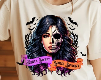 Sorta Sweet Sorta Spooky png Halloween Sublimacja Modny Halloween Png Zabawny Halloween Czaszka png Tatuaż Dziewczyna Gotycka Upiorna Dziewczyna Cyfrowa