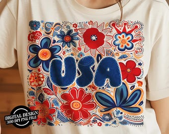 Floral USA Png Retro America Png 4 juillet PNG Memorial Day Png Sublimation Design USA patriotique Png Girly png Memorial Day Png 1776 Png