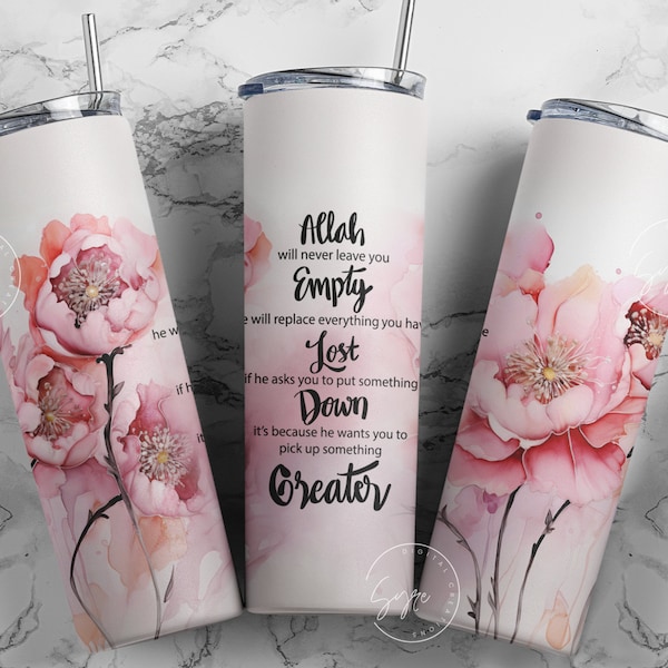 Islamic Tumbler Wrap Sublimation, Muslim Religious 20oz Skinny Tumbler Design, Motivational Faith Tumbler, Alcohol ink Flower Wrap, Digital