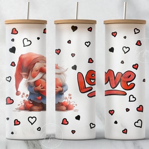 Involucro per bicchiere con gnomi di San Valentino, involucro per bicchiere di San Valentino, involucro per bicchiere da 25 once PNG, involucro in vetro Libbey da 25 once può avvolgere design a sublimazione, digitale