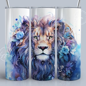 Leo Zodiac tumbler wrap sublimation PNG, Astrology Sign, Constellations, 20 oz Skinny Tumbler Sublimation Design, Watercolor, Digital File