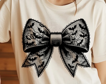 Halloween Bow with Bat, Black Bow Png, Halloween Gothic Coquette Bow PNG, Retro Halloween Png, Black Coquette Bow Png, Black Lace, Digital