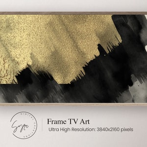 Samsung Frame TV Art, Black & Gold Brush Stroke Art, Samsung Art TV, Digital Download for Samsung Frame, Digital Download, Frame TV Art