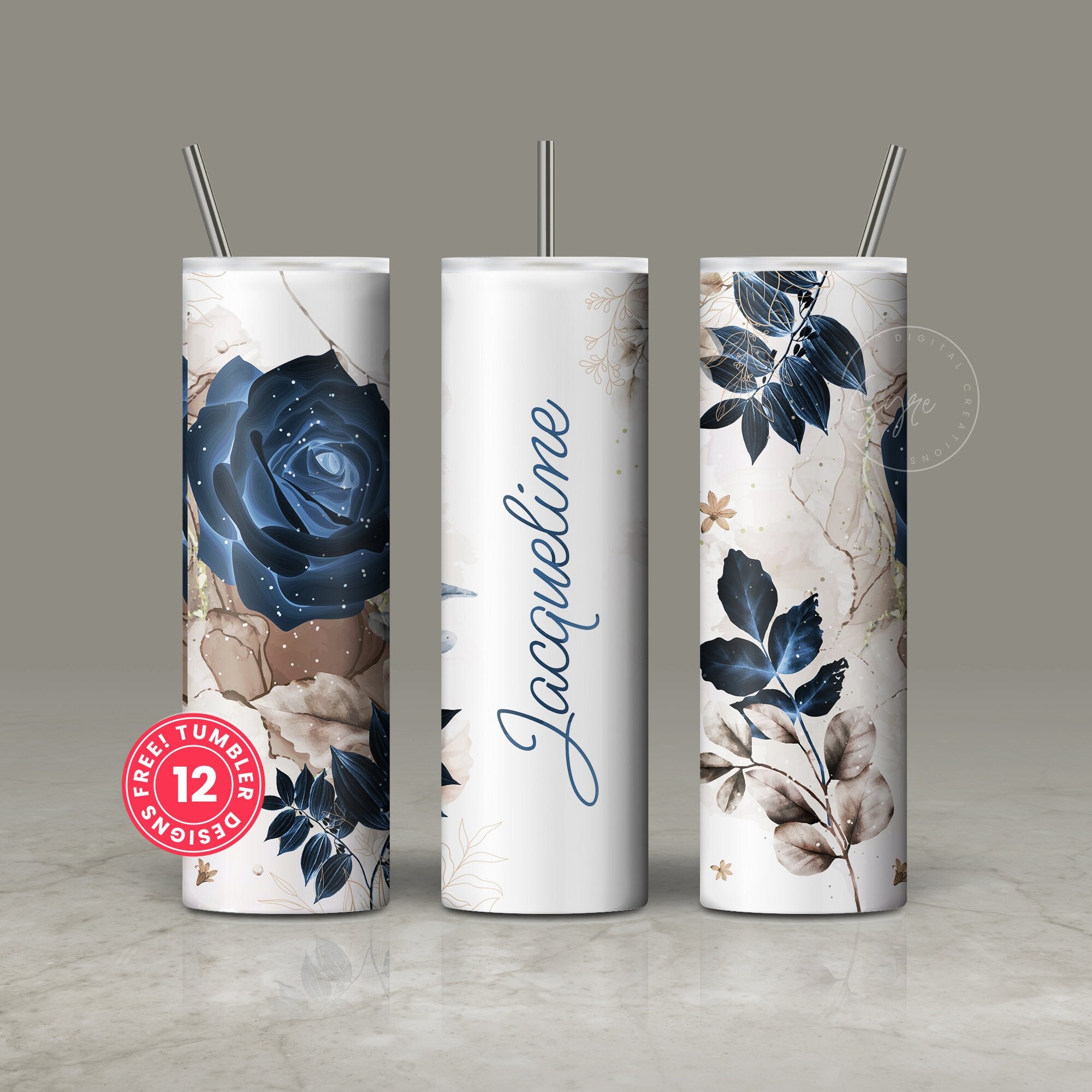 Add Your Own Name Tumbler, Skinny Tumbler 20 Oz Design Wrap, Navy Blue ...