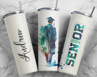 Graduation 2024 Tumbler, Add Your Own Text, Senior 2024 Tumbler, 20oz Skinny Tumbler, Watercolor Design, Graduation Wrap, Digital Download
