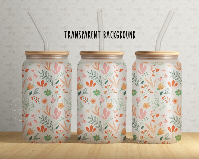 Boho Floral Wrap, 16oz Libbey Glass Can Tumbler Sublimation Design ...