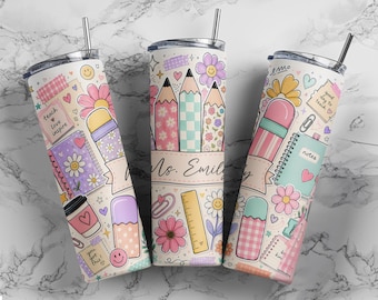 Teacher Tumbler Wrap Pencil Design Teacher Life Tumbler Wrap Pink Teacher Appreciation Custom Name Tumbler 20oz Skinny Tumbler Digital File
