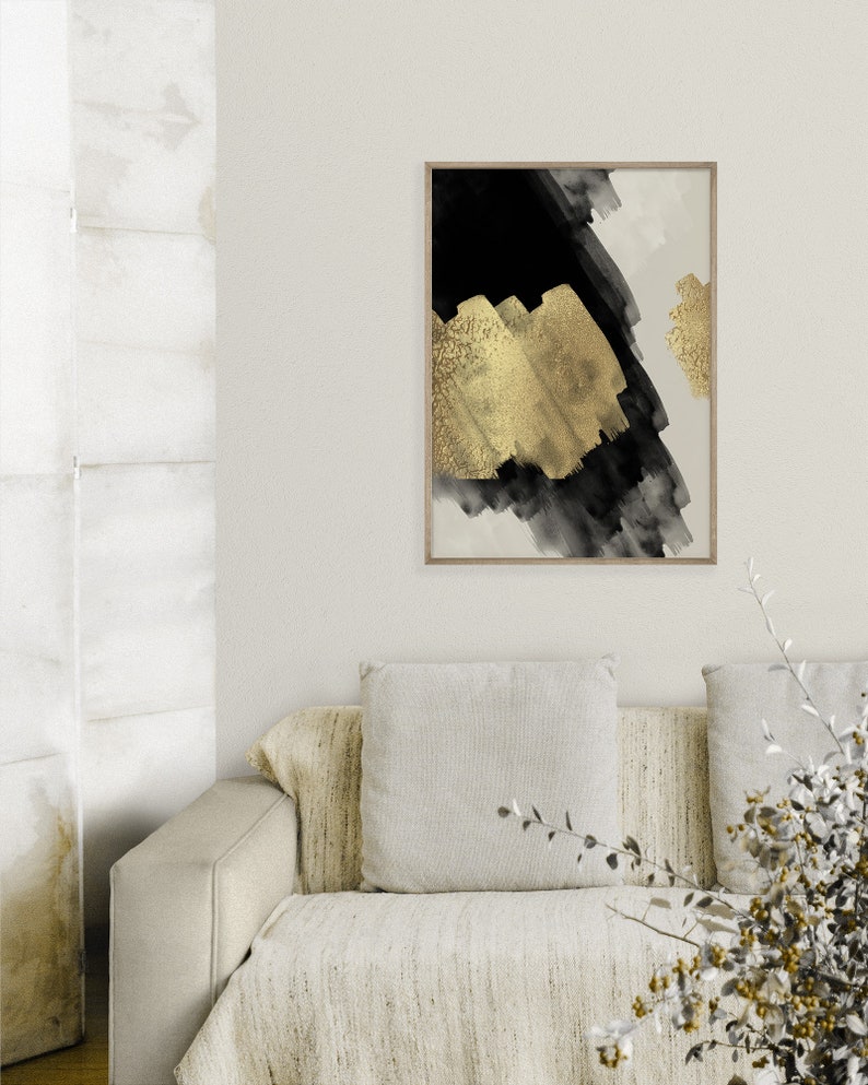 Black Beige & Gold Brush Stroke Wall Art Set of 3 Prints - Etsy